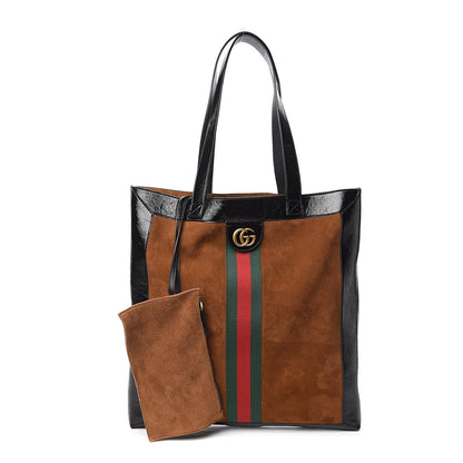 Gucci Suede Patent Web Large Ophidia Vertical Shopping Tote Nocciola Black 1 of 11