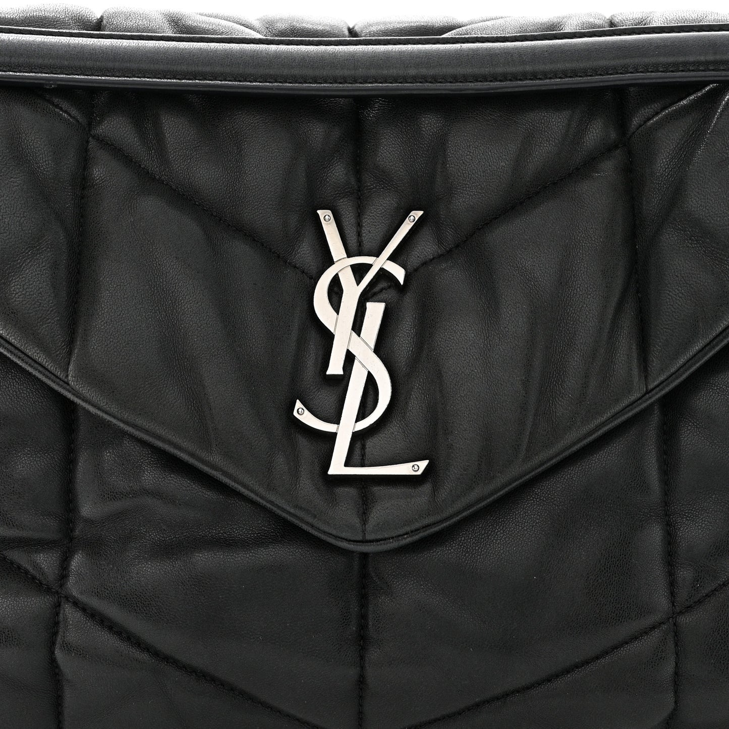SAINT LAURENT Lambskin Quilted Medium Loulou Puffer Monogram Chain Satchel Black