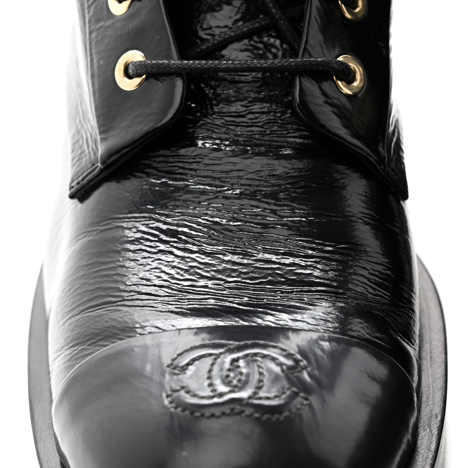 Chanel Shiny Goatskin Cap Toe Combat Boots 40.5 Black Dark Grey 14 of 19