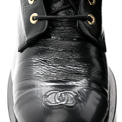 Chanel Shiny Goatskin Cap Toe Combat Boots 40.5 Black Dark Grey 14 of 19