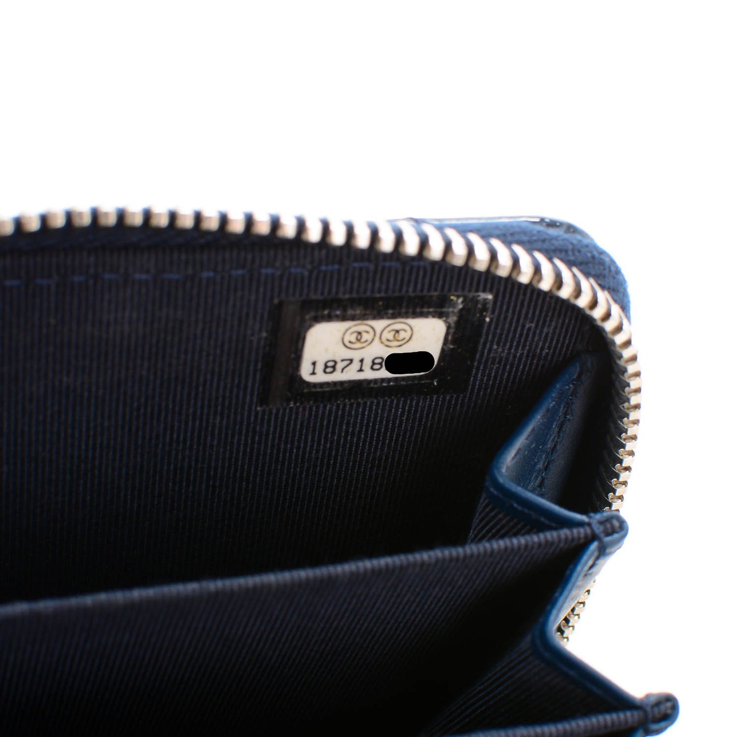 Patent Calfskin Quilted Zip Coin Purse Navy Blue