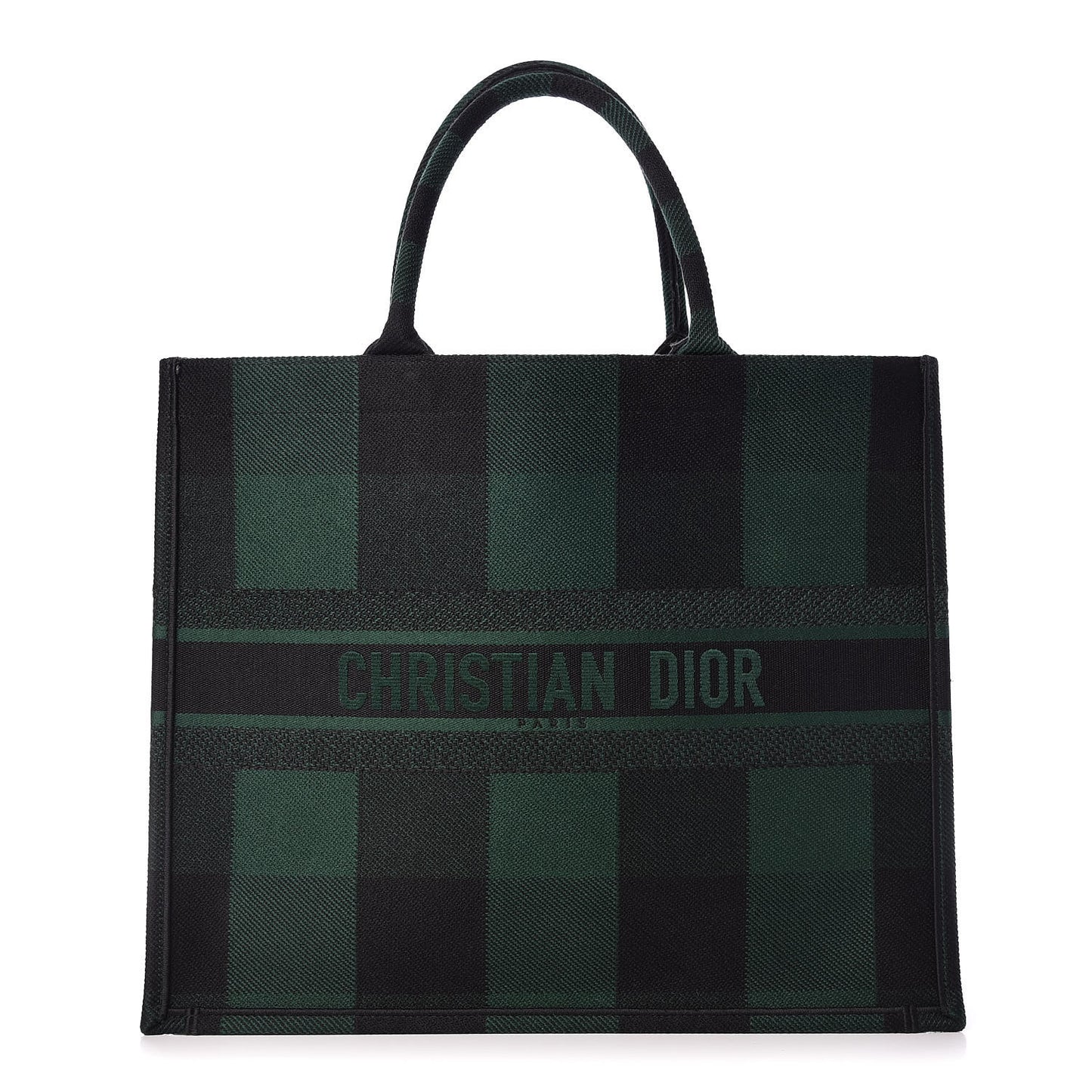 Canvas Embroidered Checkered Book Tote Black Green