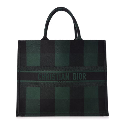 Christian Dior Canvas Embroidered Checkered Book Tote Black Green 1 of 11