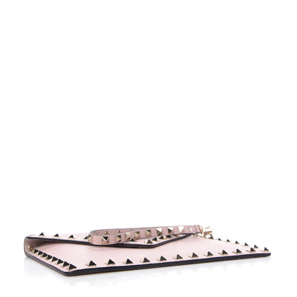 Valentino Garavani Pebbled Calfskin Medium Rockstud Envelope Flat Wristlet Pouch Water Rose 4 of 9