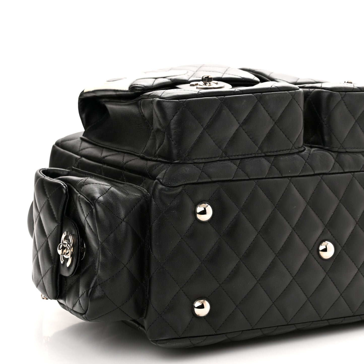 Calfskin Quilted Large Cambon Multipocket Reporter Black