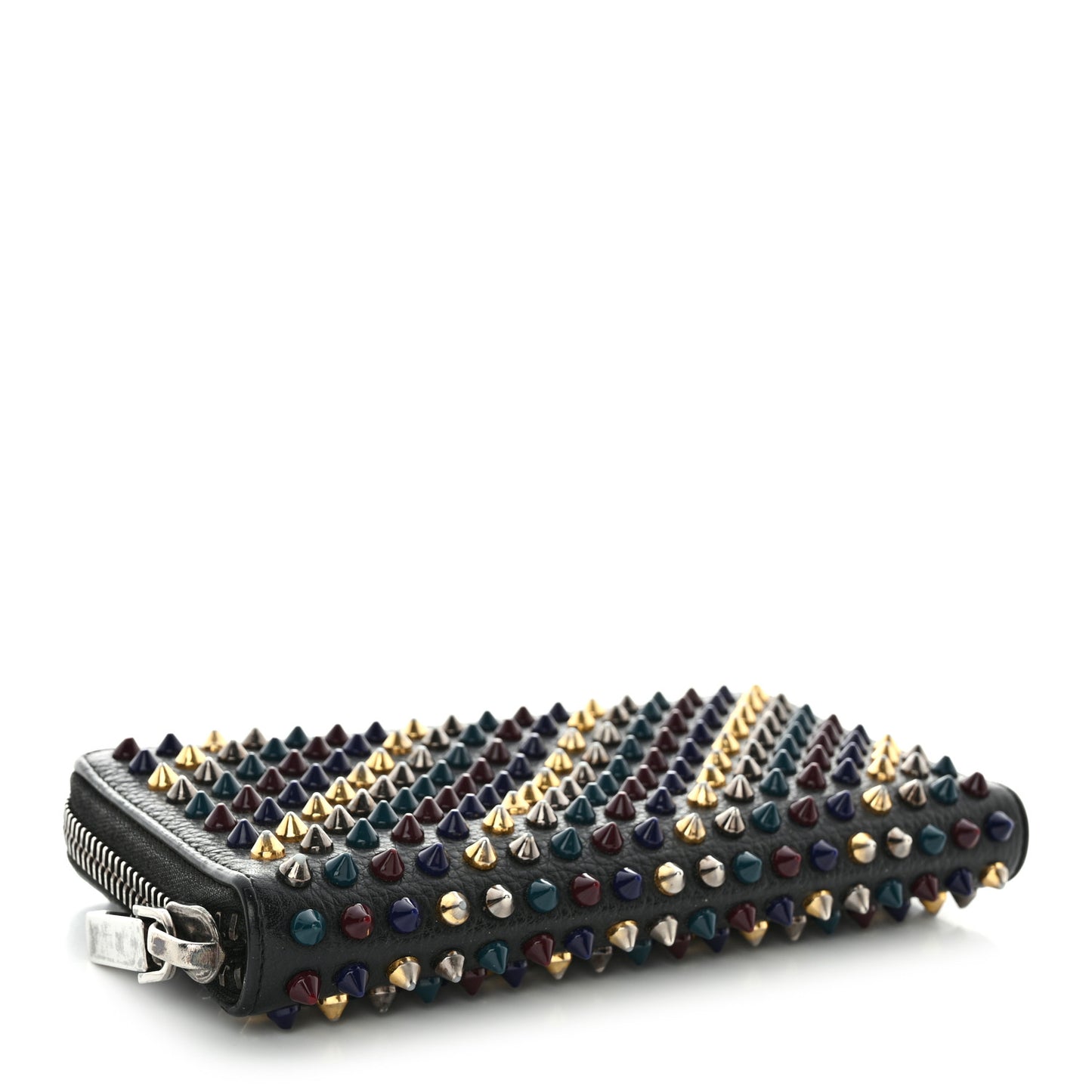 Calfskin Panettone Spiked Zip Around Wallet Black Multicolor
