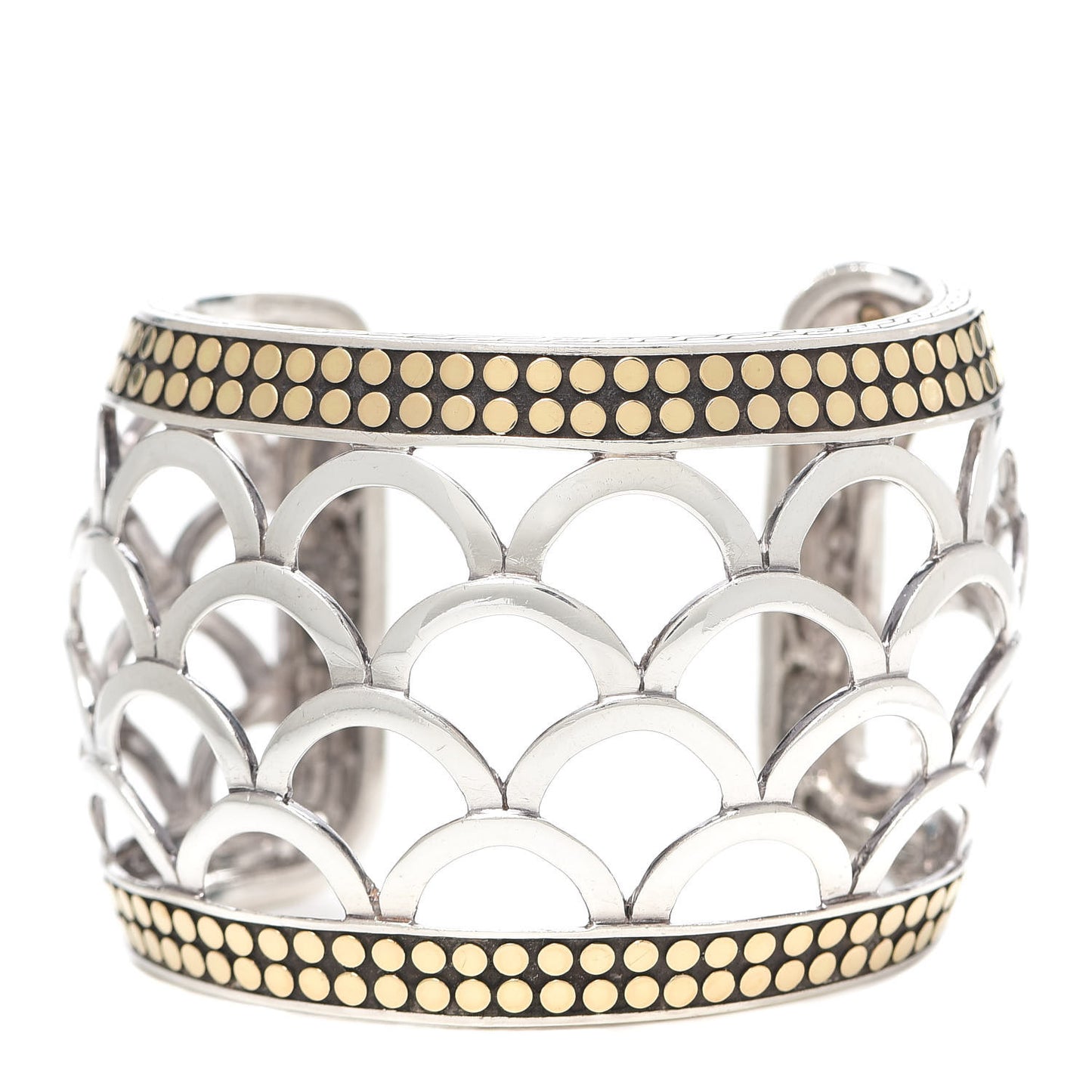Sterling Silver 18K Yellow Gold Naga Scaled Wide Cuff Bracelet