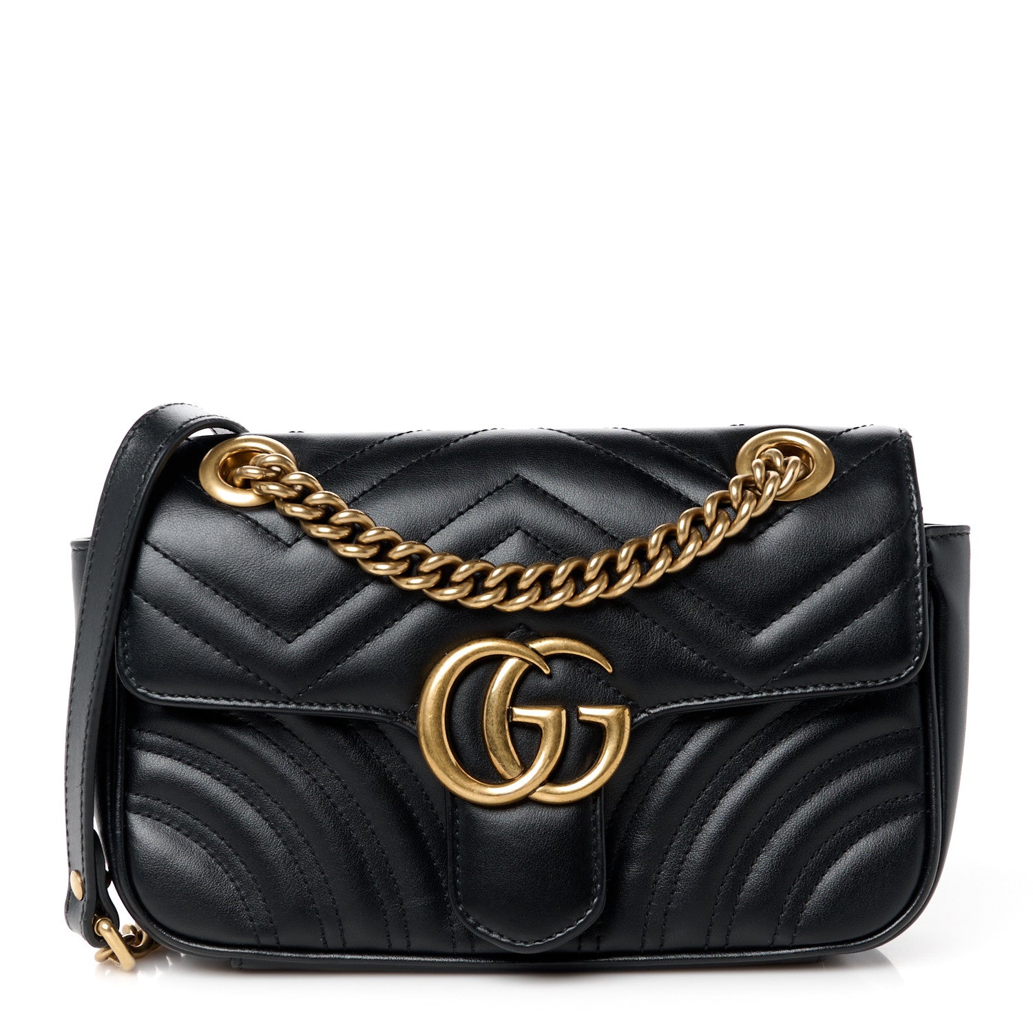 Gucci Calfskin Matelasse Mini GG Marmont Shoulder Bag Black 1 of 11