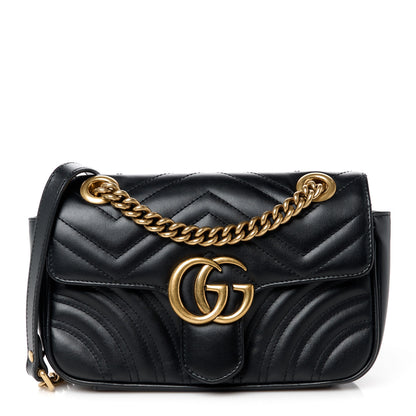 Gucci Calfskin Matelasse Mini GG Marmont Shoulder Bag Black 1 of 11