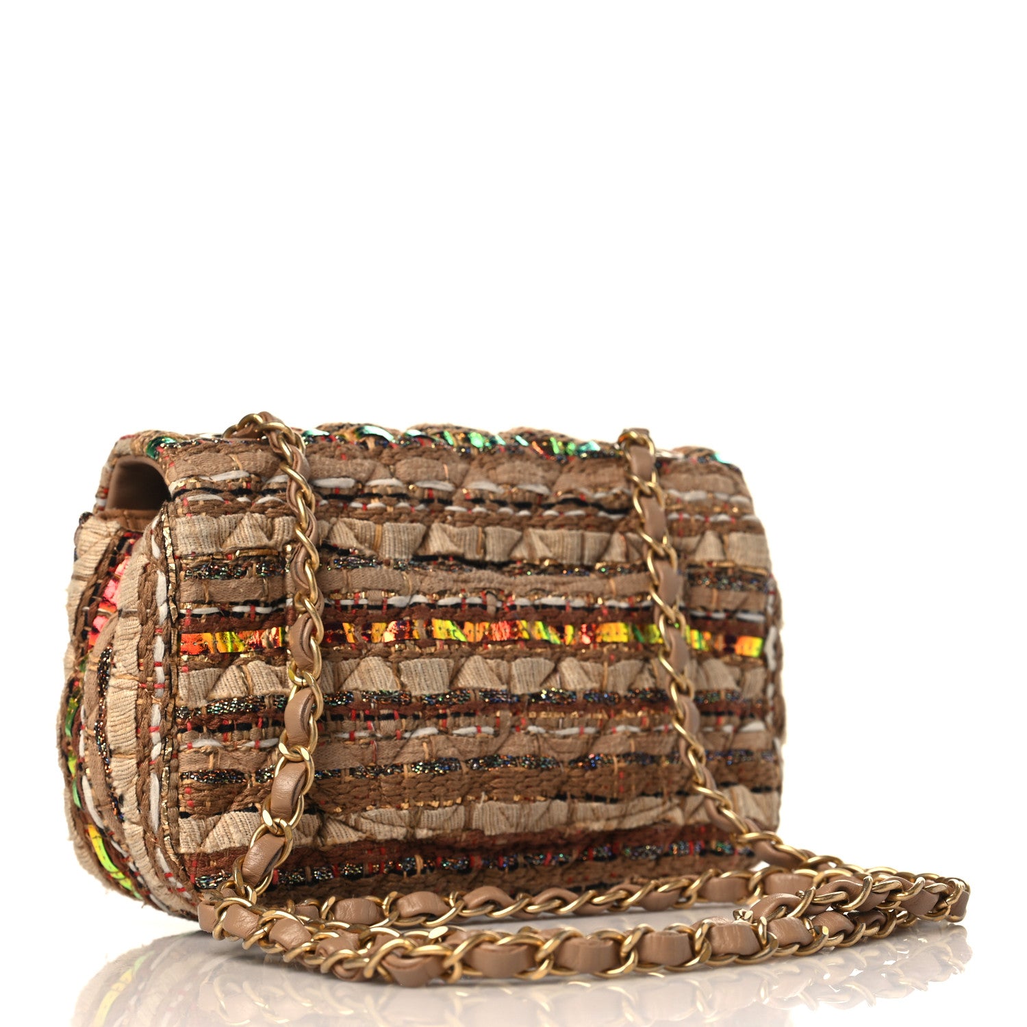 Chanel Iridescent Tweed Lambskin Mini Rectangular Flap Dark Beige 3 of 9