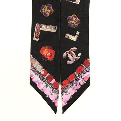Chanel Silk Bandeau Scarf Black Multicolor 2 of 3