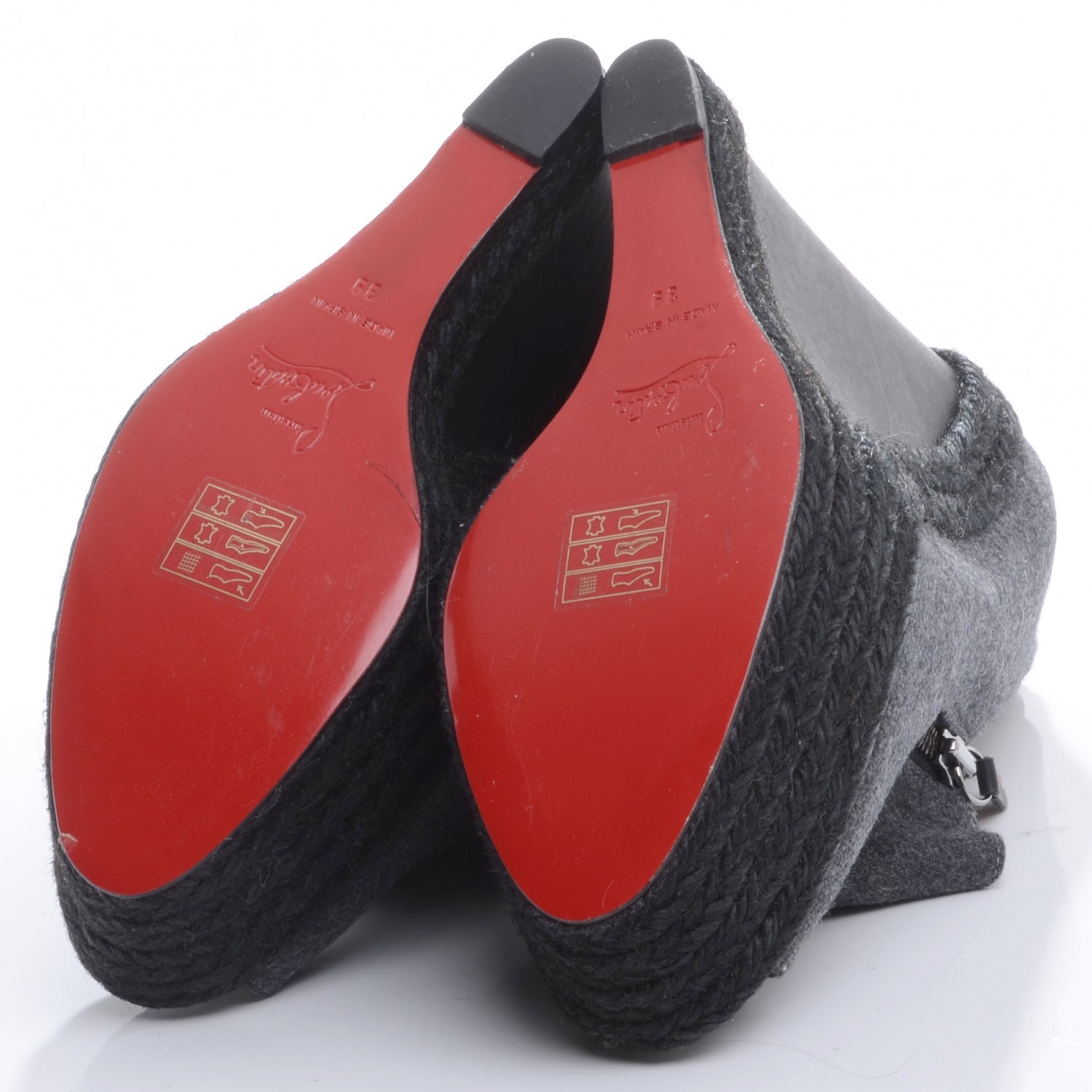 Christian Louboutin Flannel Rope Calfskin Deroba 140 Wedge Ankle Boots 39 Grey Black 5 of 8