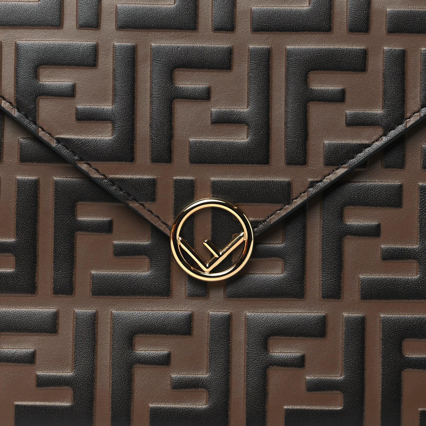 Vitello Soft F is Fendi Bi-Color FF 1974 Embossed Envelope Pouch Maya Black