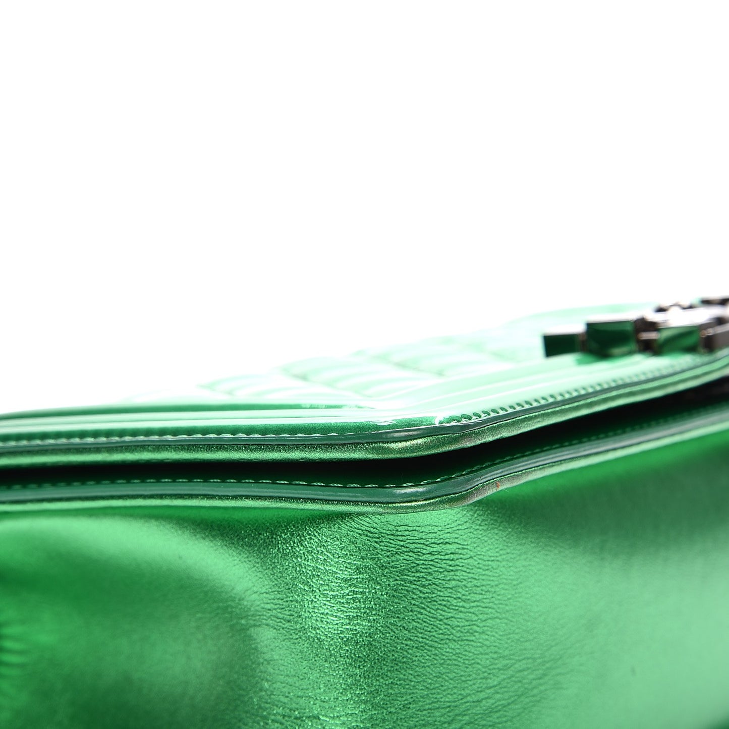 Patent Calfskin Quilted Medium Boy Flap Green