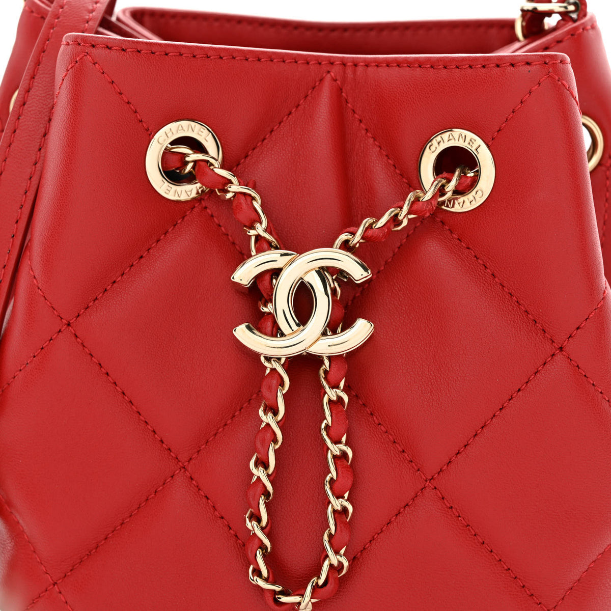 Chanel Lambskin Quilted CC Dweller Drawstring Bucket Bag Red 8 of 10
