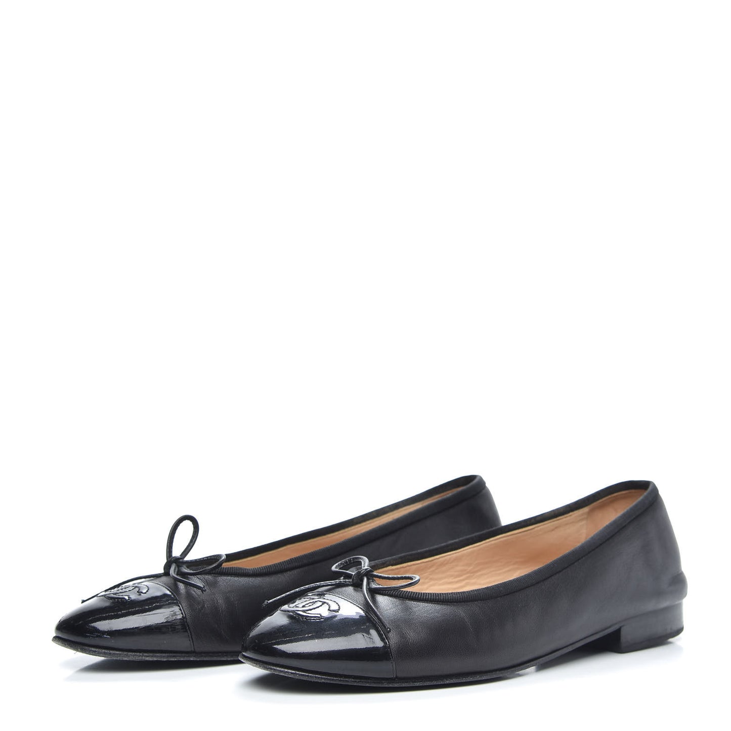 Lambskin Patent Cap Toe Ballerina Flats 38.5 Black