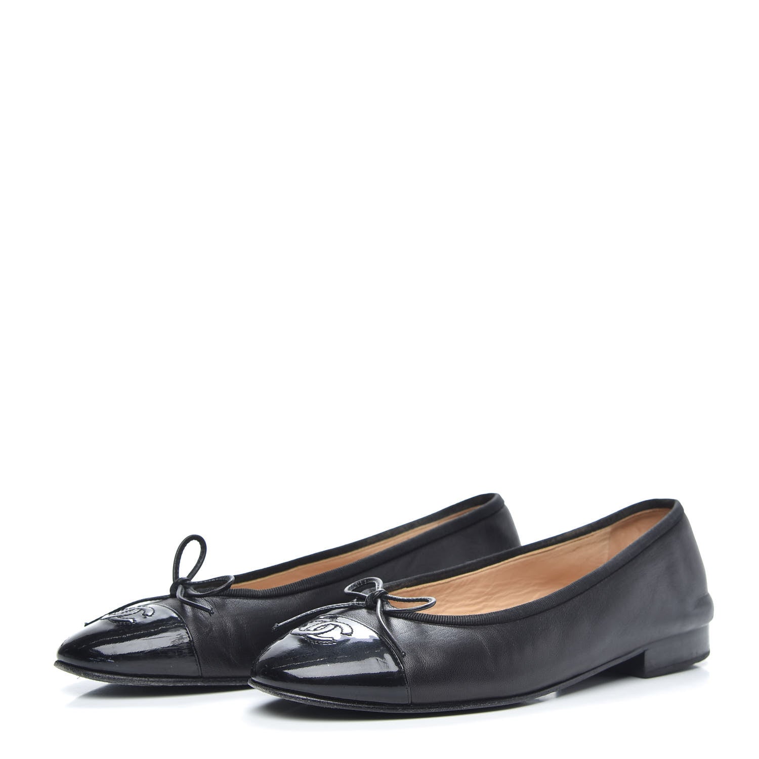 Chanel Lambskin Patent Cap Toe Ballerina Flats 38.5 Black 3 of 12