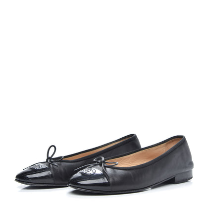 Chanel Lambskin Patent Cap Toe Ballerina Flats 38.5 Black 3 of 12