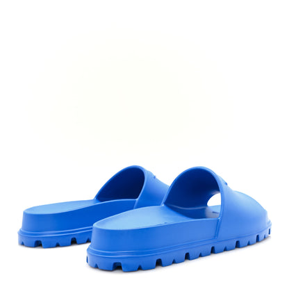 Prada EVA Rubber Triangle Logo Embossed Womens Lug Sole 20mm Slide Sandals 37 Azzurro 5 of 9