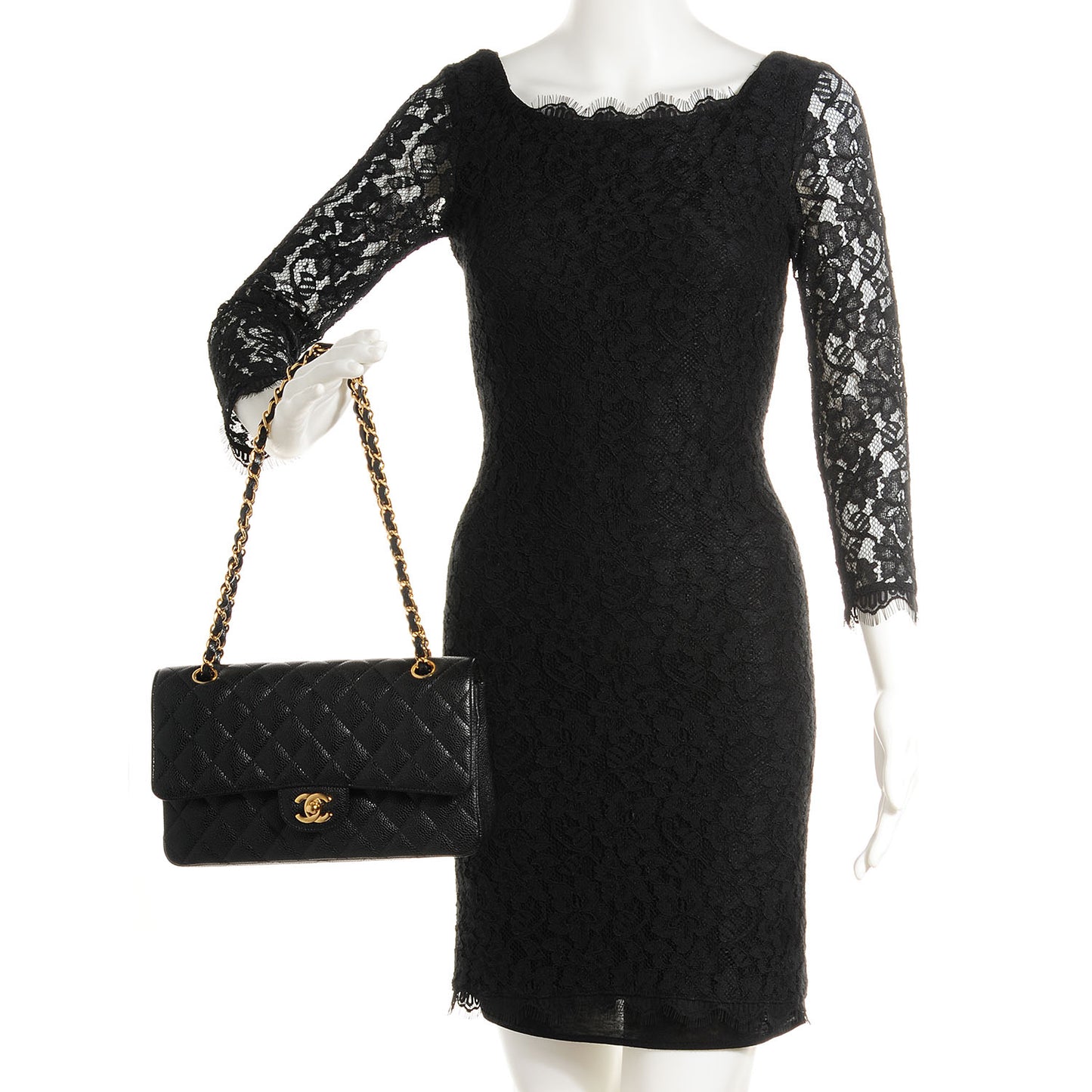Caviar Quilted Medium Double Flap Black
