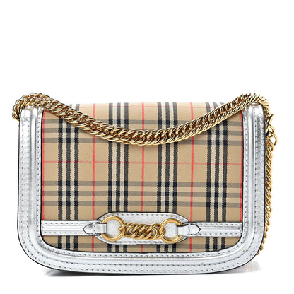 Burberry Smooth Calfskin 1983 Knight Check Link Shoulder Bag Silver 1 of 12