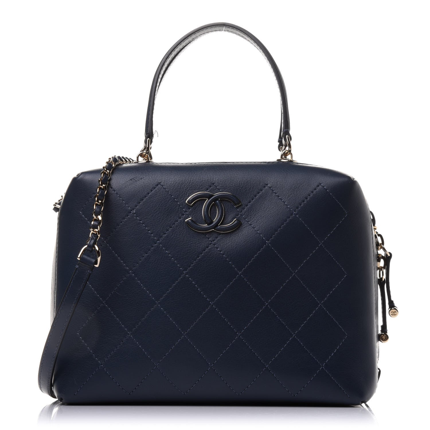 Chanel Calfskin Stitched CC Camera Case Bag Blue 1 of 17
