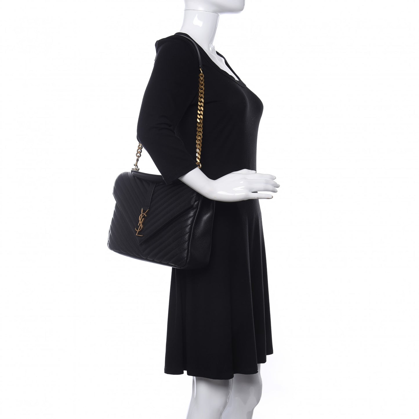 Sheepskin Matelasse Chevron Monogram Large College Satchel Black