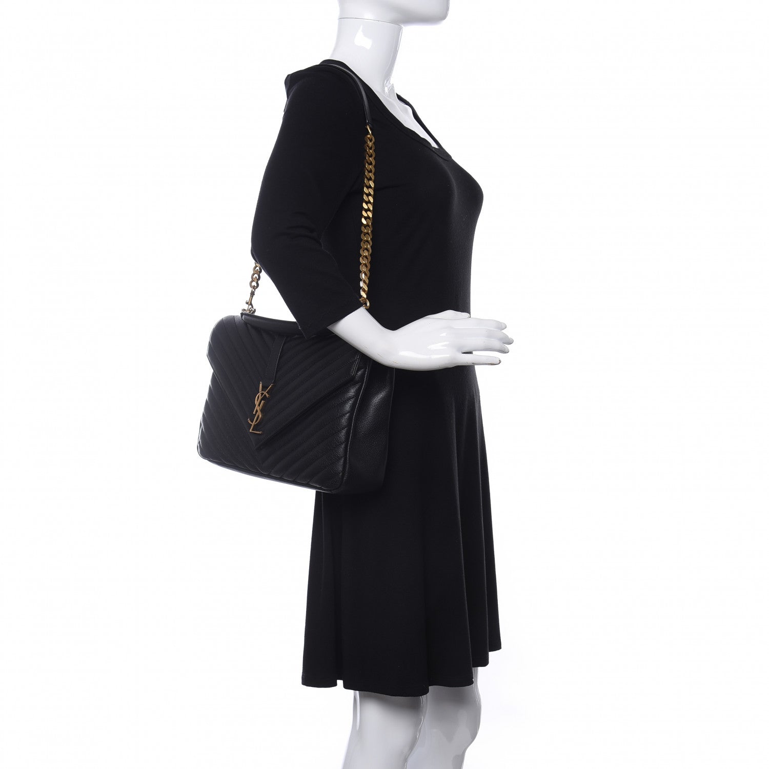 Saint Laurent Sheepskin Matelasse Chevron Monogram Large College Satchel Black 2 of 9
