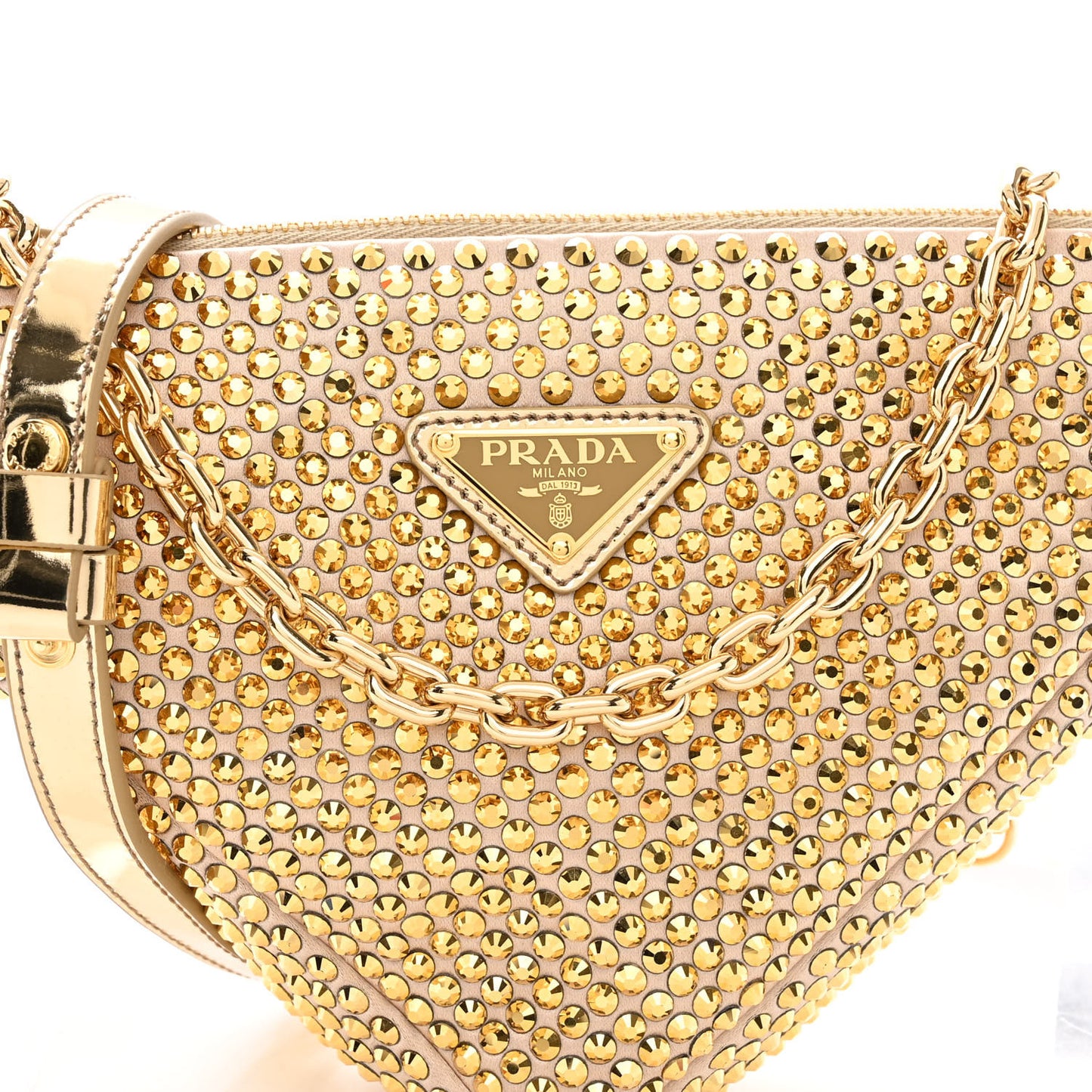 Satin Crystal Triangle Crossbody Pouch Platino