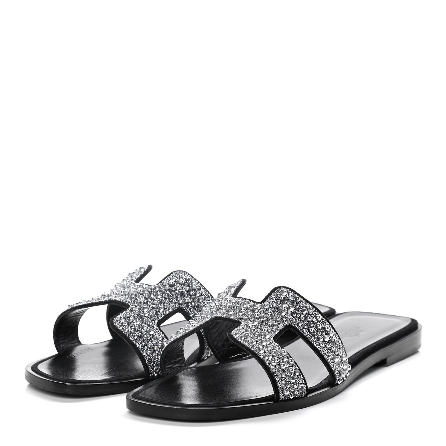 Velvet Goatskin Crystal Beads Oran Sandals 38 Gris Argente Black