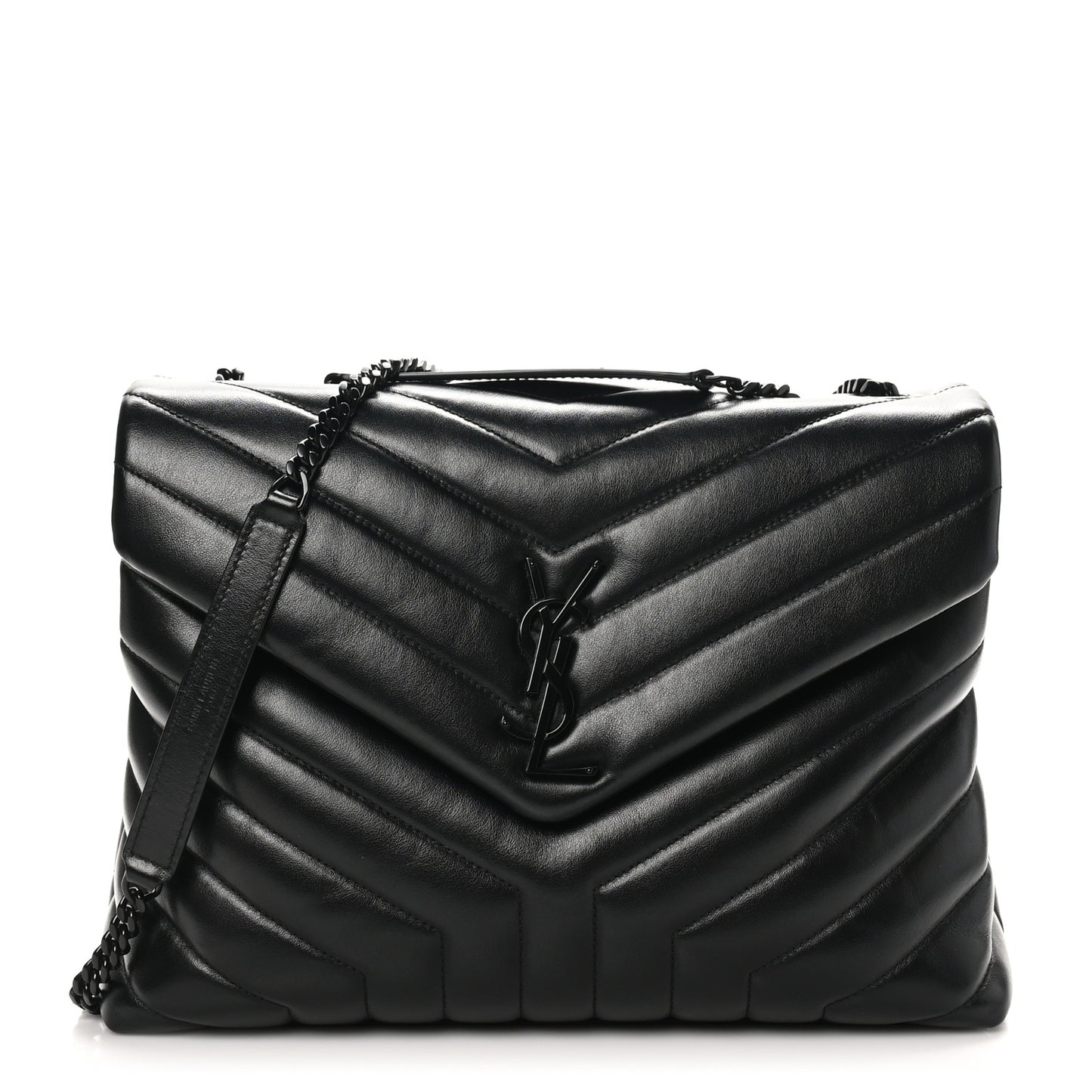 Calfskin Y Quilted Monogram Monochrome Medium Loulou Chain Satchel Black