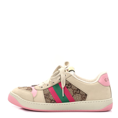 Gucci Calfskin GG Supreme Crystals Web Screener Sneakers 38 Beige Ebony Wild Rose 1 of 8