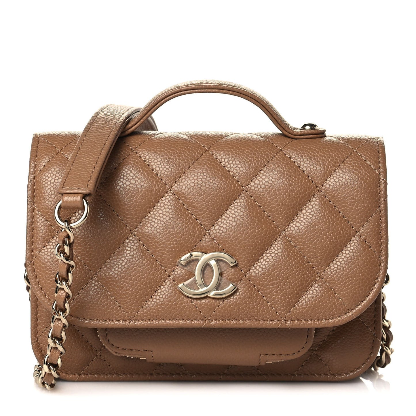 Caviar Quilted Business Affinity Clutch With Chain Flap Dark Beige