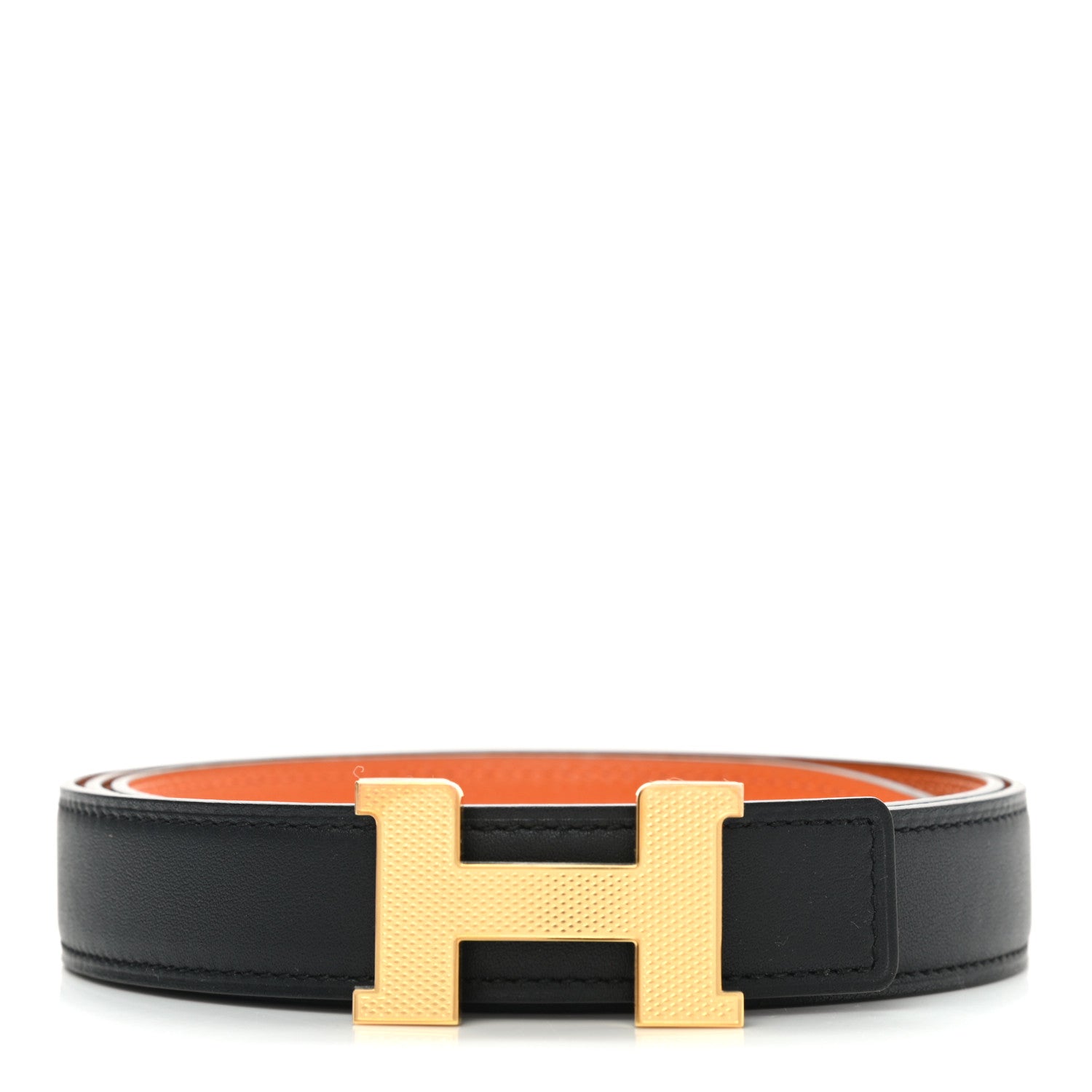 Hermes Swift Epsom 24mm Mini Constance Guilloche H Belt 95 Black Orange 1 of 5