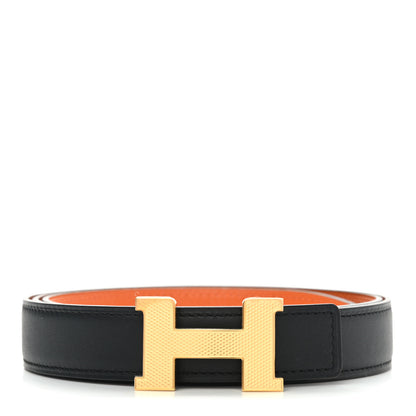 Hermes Swift Epsom 24mm Mini Constance Guilloche H Belt 95 Black Orange 1 of 5