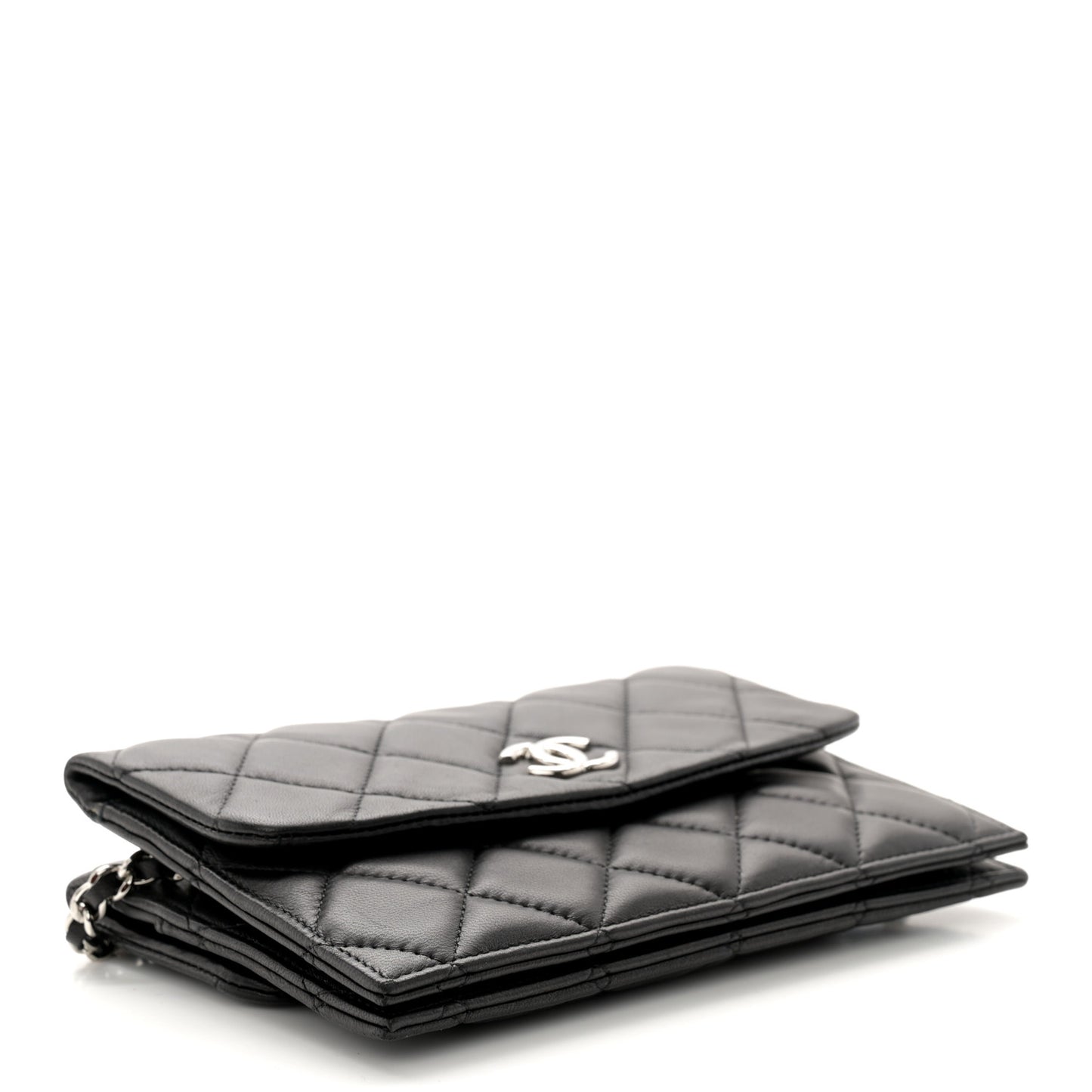 Lambskin Quilted Double Sided Wallet On Chain WOC Black