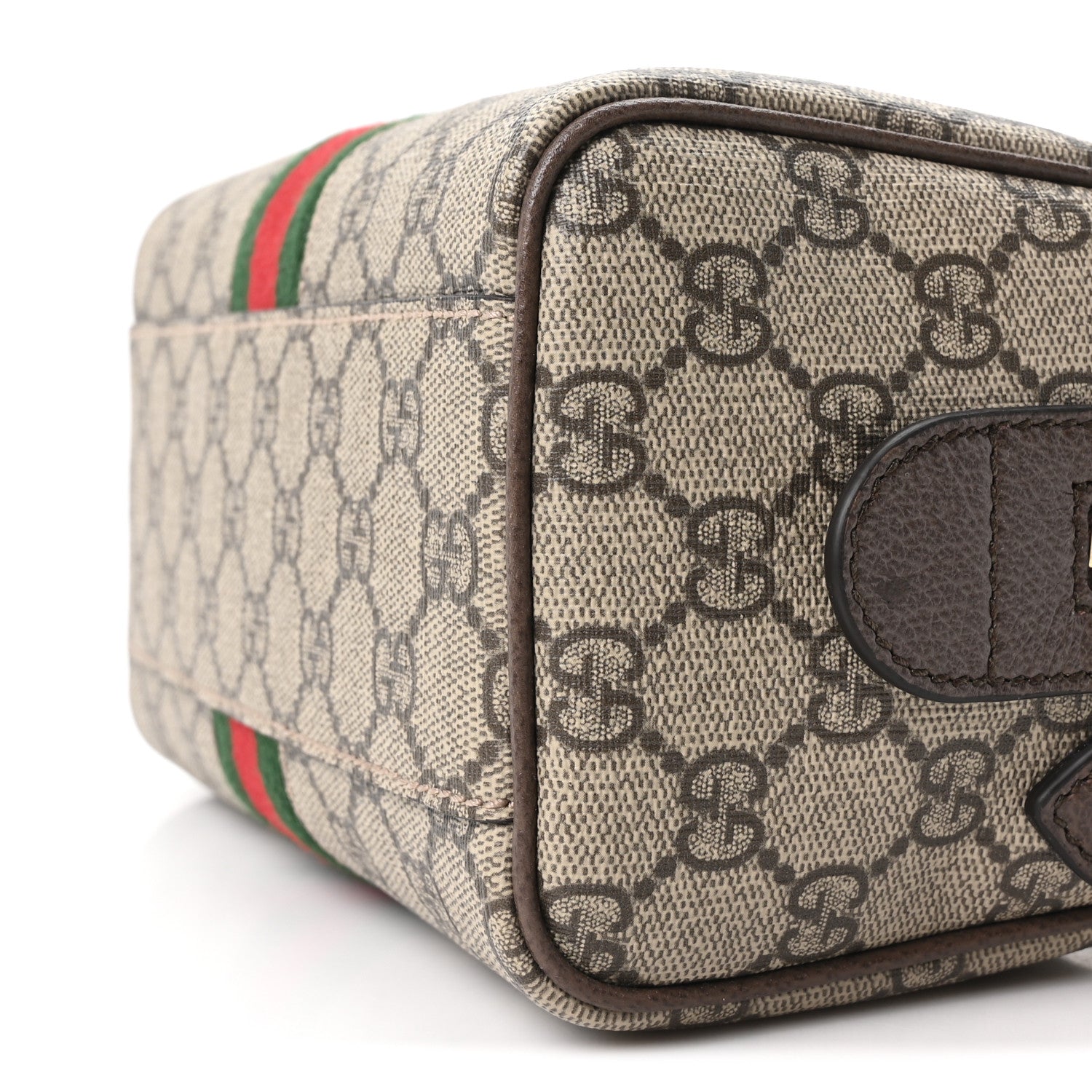 Gucci GG Supreme Monogram Textured Dollar Calfskin Web Mini Ophidia Top Handle Bag Beige Ebony New Acero 10 of 11