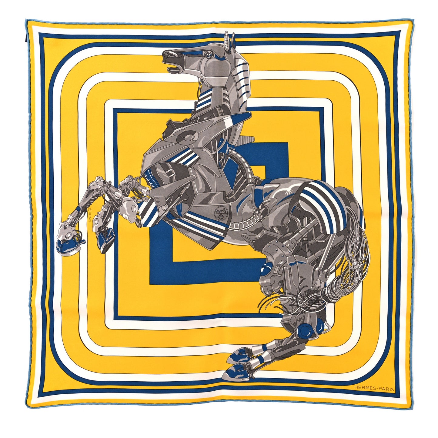 Silk Robocabar Pochette Scarf Anthracite Jaune Marine