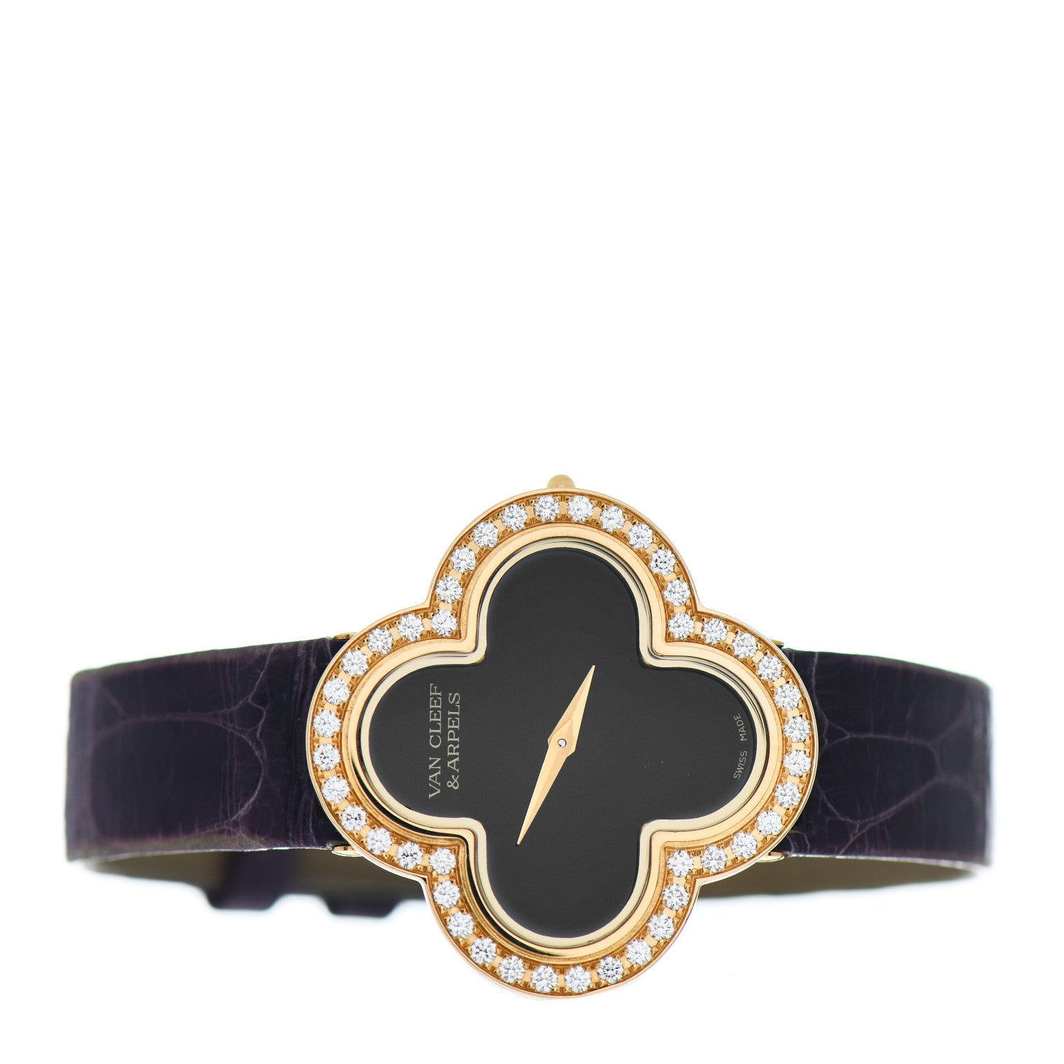 Van Cleef & Arpels 18K Yellow Gold Alligator Diamond Bezel Onyx 30mm Alhambra Talisman Quartz Watch 2 of 5