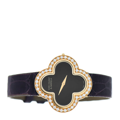 Van Cleef & Arpels 18K Yellow Gold Alligator Diamond Bezel Onyx 30mm Alhambra Talisman Quartz Watch 2 of 5