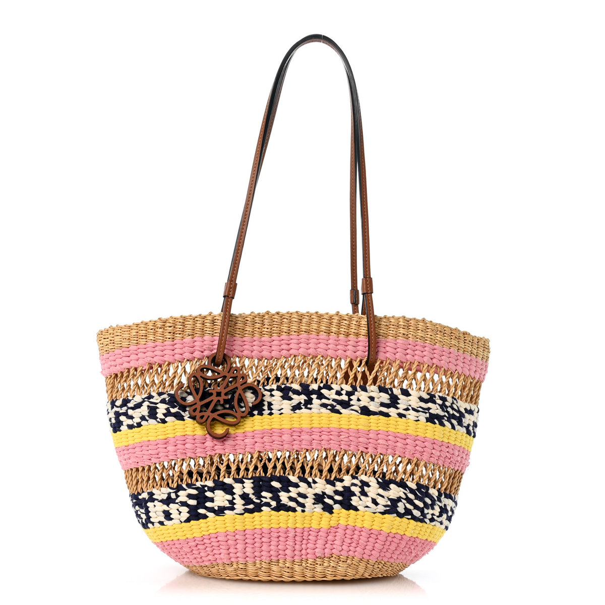 Raffia Anagram Paulas Ibiza Small Basket Tote Bag Natural Pink Tulip