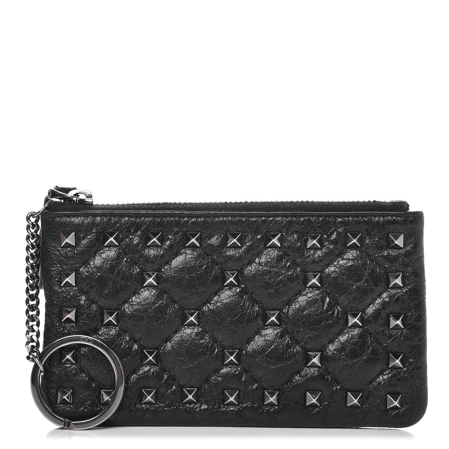 Craquele Nappa Rockstud Spike Key Pouch Black