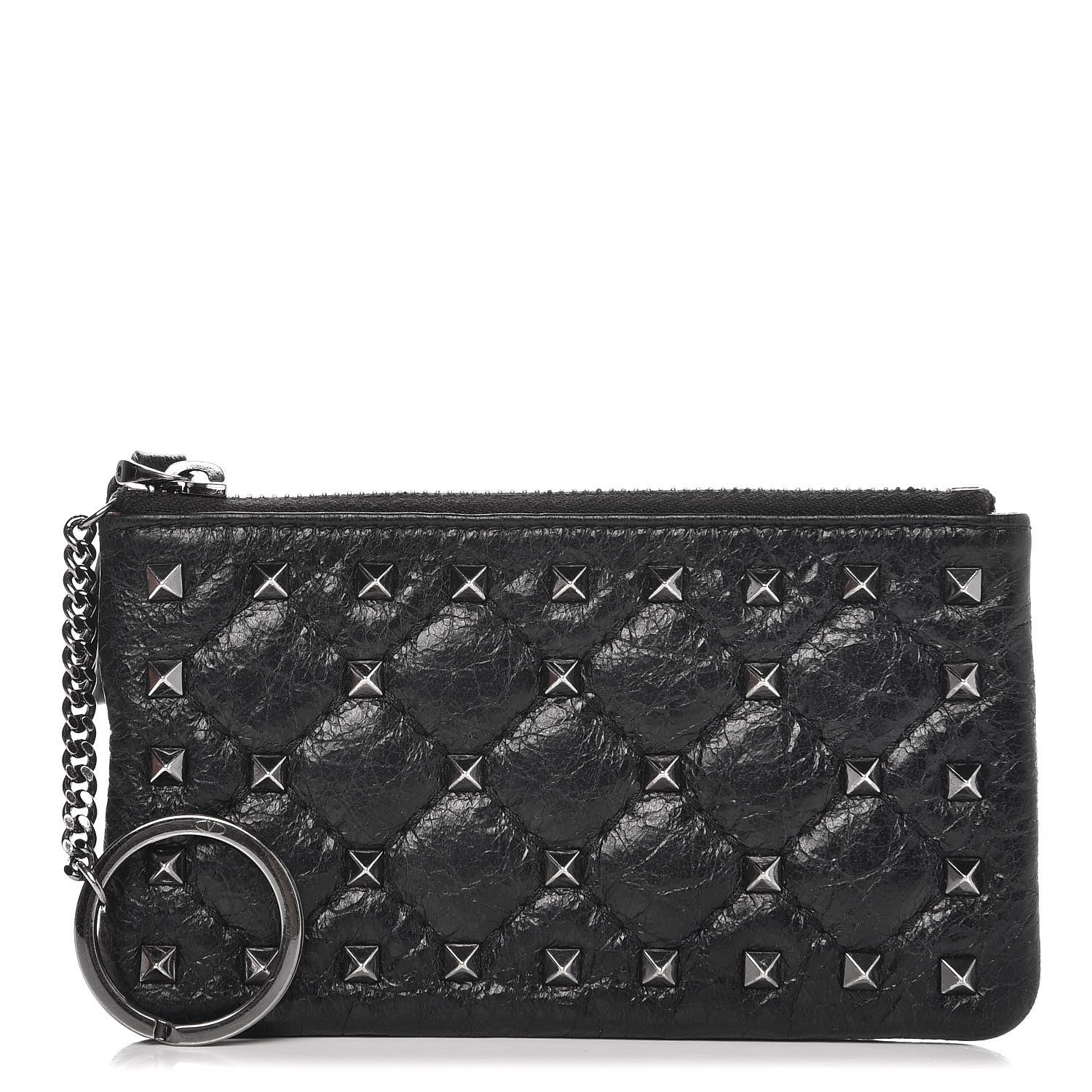 Valentino Garavani Craquele Nappa Rockstud Spike Key Pouch Black 1 of 8