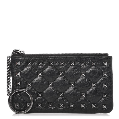 Valentino Garavani Craquele Nappa Rockstud Spike Key Pouch Black 1 of 8