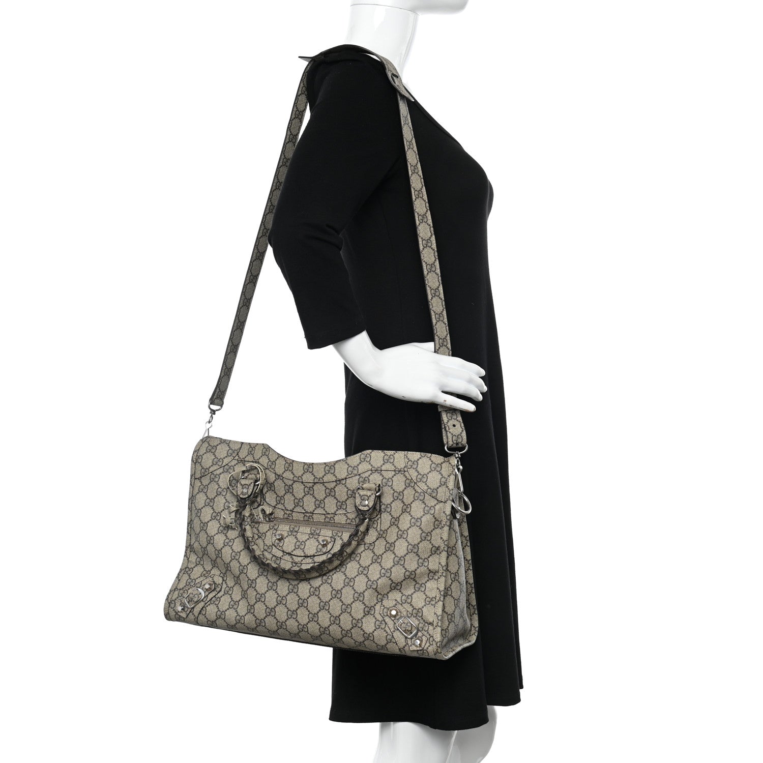 Balenciaga X GUCCI GG Supreme Monogram Neo Classic Silver Hardware City Beige Ebony 2 of 13