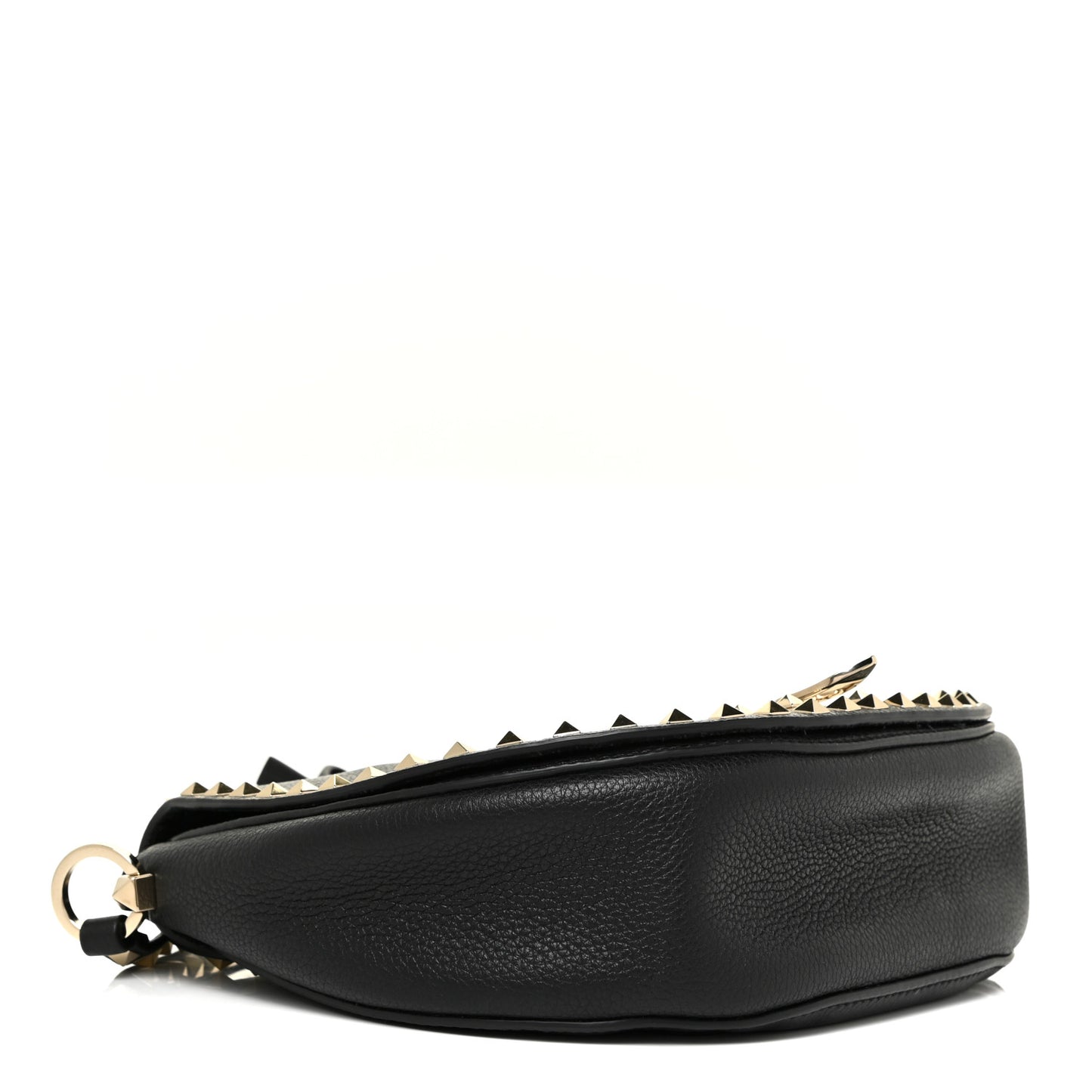 Grained Calfskin Rockstud Saddle Bag Black