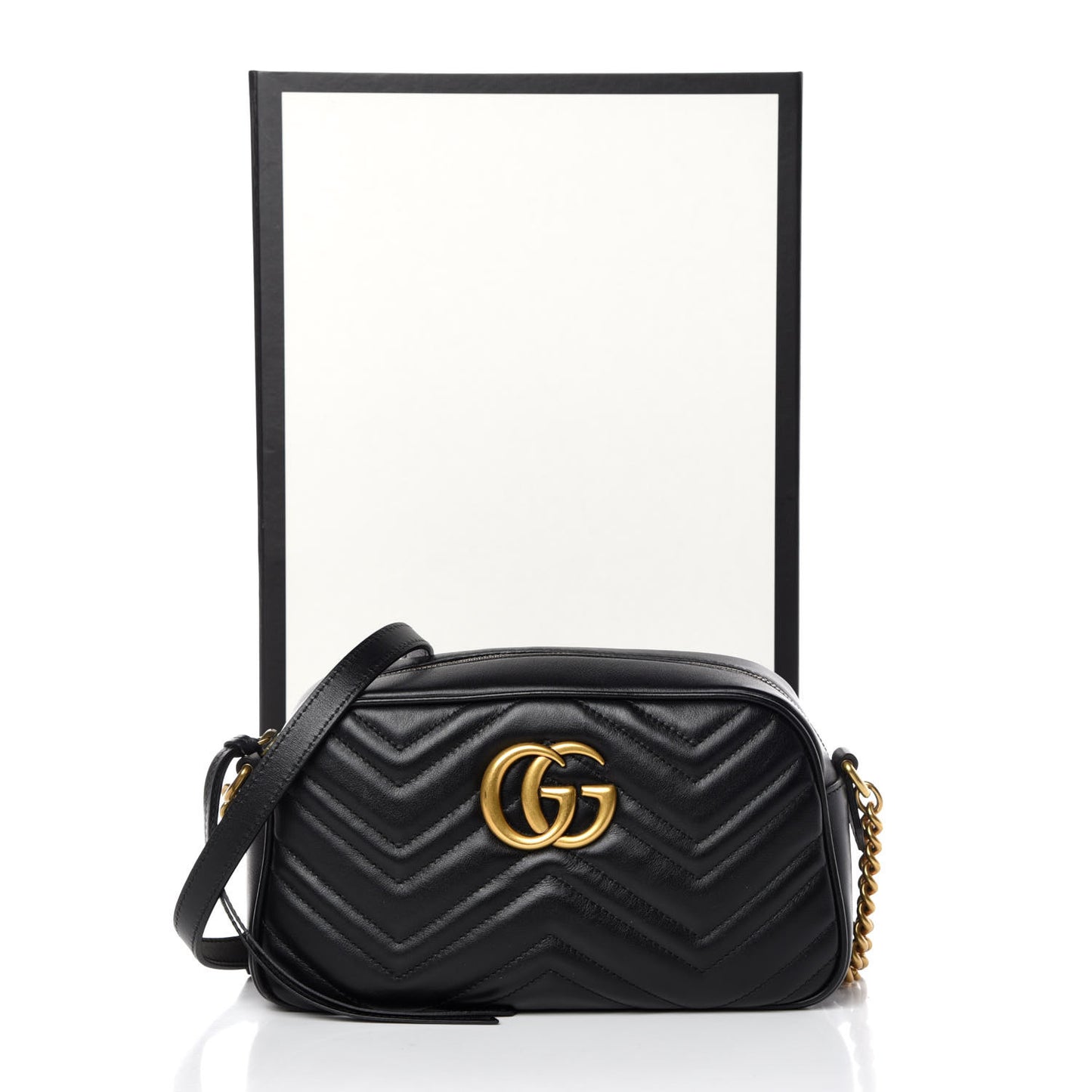 Calfskin Matelasse Small GG Marmont Chain Shoulder Bag Black