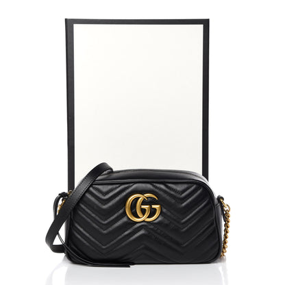 Gucci Calfskin Matelasse Small GG Marmont Chain Shoulder Bag Black 10 of 10