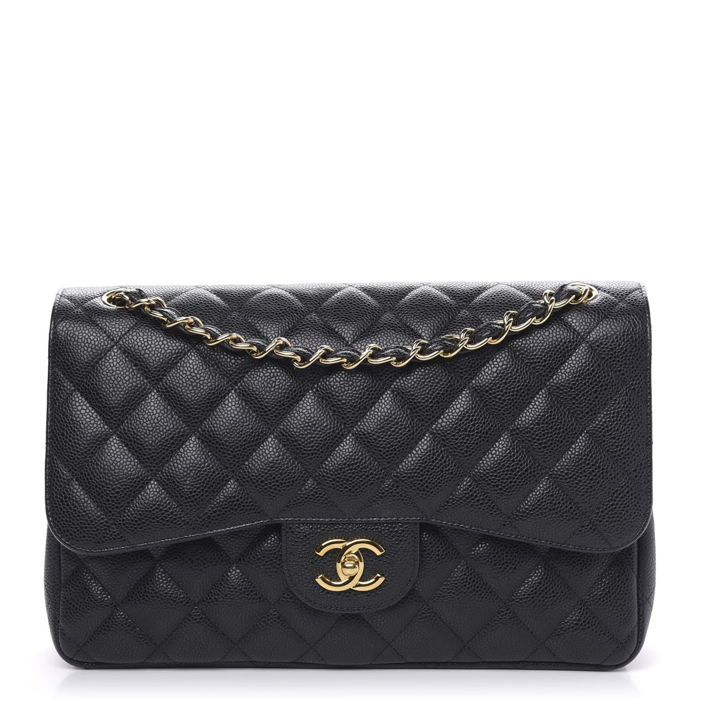 Caviar Quilted Jumbo Double Flap Black