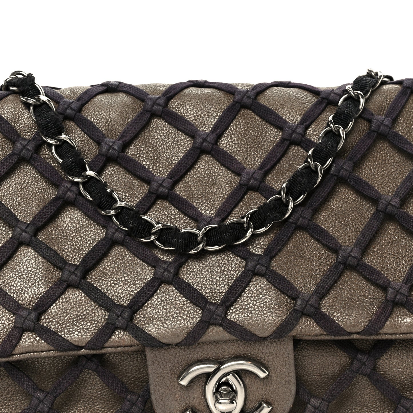 Calfskin Jumbo Canebiers Net Flap Brown